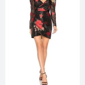 Lovers + Friends Black and Red Floral Long Sleeve Dress